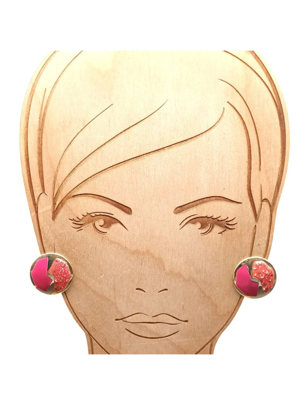 Vintage Gold-Tone Clip-On Earrings With Pink & Coral Abstract Mosaic Design